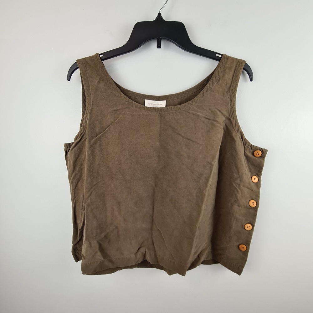 Jones New York Sport Womens Large Brown Linen Blend Side Button Tank Top Boxy